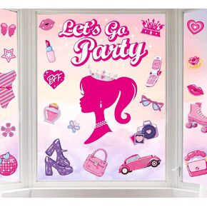 ملصقات نافذة من AnyDesign Hot Pink Princess Girl مكونة من 9 ورقات Let's Go Party ملصقات نافذة مزدوجة الجانب قابلة للإزالة للنساء وحفلات أعياد الميلاد وحفلات العزوبية لتزيين زجاج الحائط، 7.8 × 11.8 بوصة in Kuwait