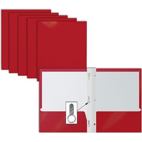 2 Pocket Glossy RED Paper Folders with Prongs, 25 Pack, by Better Office Products, Letter Size, High Gloss Red Paper Portfolios with 3 Metal Prong Fasteners, Box of 25 Glossy Red Folders