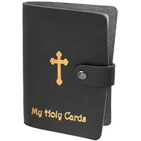 Inspire Nation Religious Leatherette Prayer Card Holder Case Holds 40 Holy Cards Black with Gold Stamped Cross