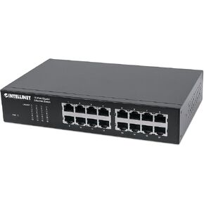 Intellinet 16 Port Gigabit Ethernet Switch – 10 / 100 / 1000 Mbps - Computer Desktop Internet Networking Splitter LAN Hub Router, Unmanaged, Metal Case, Fanless – 3 Yr Mfg Warranty – 561068