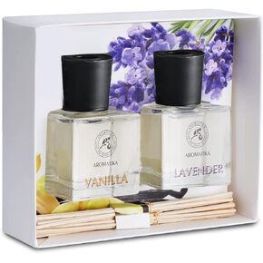 Reed Diffuser Set Vanilla & Lavender with Lavender Essential Oil 3.4 Fl Oz - 100ml - 2 x 50ml - Fragrance Oil Reed Diffuser - Diffuser Set with Rattan Sticks - Room Freshener - Floral Fragrance