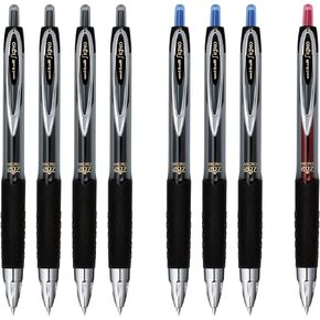 Signo 207 Retractable Gel Pens by Uni, Micro 0.5mm (aka Fine Point), Includes 4 Black, 3 Blue, 1 Red