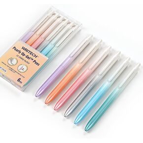 WRITECH Gel Pens Assorted Colors: 0.5mm Fine Point Retractable Multi Colored Ink 6ct Smooth Writing No Bleed with Aesthetic Gradient Color Pen Barrel for Journaling Coloring Drawing