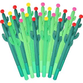 Outus 24 Pieces Cactus Pens Cactus Shaped Roller Pens Kids Black Gel Ink Pens Saguaro Shaped Pen with Flower for Office School Student Gift Supplies (Cute Style)