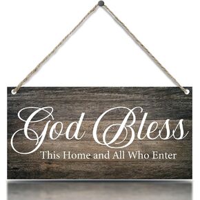 بارك الله في هذا المنزل وكل من يدخل الباب الأمامي الديني العتيق، لافتات خشبية معلقة لديكور المزرعة المنزلية، لافتة باب منزلية ملهمة، هدايا مسيحية 11.8 × 5.9 بوصة (J626) in Kuwait