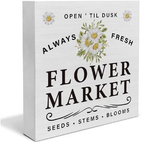 Country Flowers Market Daisy Wood Box Sign Decor Desk Sign Daisy Wooden Box Block Sign Rustic Home Shelf Wall Decoration