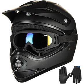 ILM Youth Kids ATV Motocross Helmet Goggles Sports Gloves Dirt Bike Motorcycle Off Road DOT Approved B07 (Youth-XL, Matte Black)