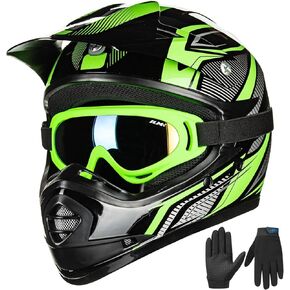 ILM Youth Kids ATV Motocross Helmet Goggles Sports Gloves Dirt Bike Motorcycle Off Road DOT Approved B07 (Youth-XL، أسود غير لامع)