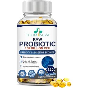 Probiotics 100 Billion CFU - 34 Strains + Organic Prebiotics Complex + Digestive Enzyme Complex + Fruit & Veggie Complex, Ultimate Gut Health Support! 120 Softgels, 60 Day Supply