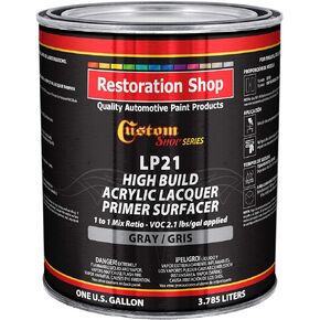Custom Shop Premium High Build Acrylic Lacquer Primer Surfacer, 1 Gallon - Fast Filling, Drying, Easy Sanding, Excellent Adhesion - Apply Over Metal Steel, Body Filler Putties, Automotive Industrial