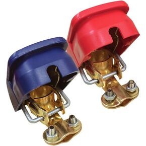 Ampper Quick Release Brass Battery Terminal Clamps, Quick Disconnect Battery Terminals with Red and Blue Cover for Top Post Battery (1 Pair)