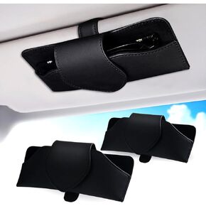 2 Pack Sunglass Holder for Car Visor Magnetic Leather Car Glasses Holder Clip Eyeglasses Hanger Clip for Car Automotive Interior Visor Accessories Apply to All Car Models