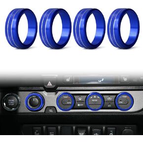 4PCS Car Air Conditioner and Volume Vent Outlet Knob Button Ring Cover, Compatible with Toyota Tacoma 2023 2022 2021 2020 2019 2018 2017 2016, Aluminum Alloy Knob Ring, Blue
