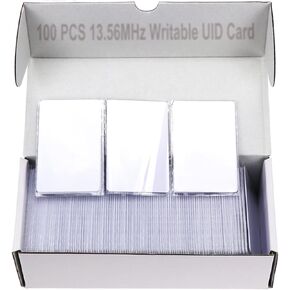 JASAG 100pcs Premium Rewritable UID Smart Card, Mi Fare 1K S50 RFID Cards Keys, 13.56MHz PVC Blank White JASAG-UID5050 JASAG-UID5050