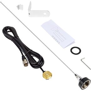 HYS Amateur Mobile NMO Antenna,118-940MHz Tunable Trunk/Hole Mount NMO 24.6inch Antenna W/ 13ft Low-Loss RG58/U coaxial Cable with UHF-Male(PL259), Stainless Steel L Bracket