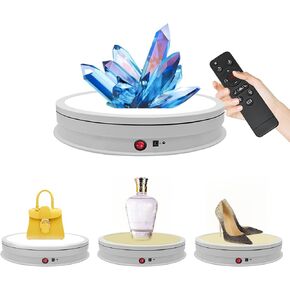 حامل عرض دوار مع ضوء LED قرص دوار كبير 16.5 بوصة/50 رطل، منصة دوارة لعرض الكيك لمنتجات وعروض التصوير الفوتوغرافي للمجوهرات الفنية الكريستالية (أبيض) in Kuwait