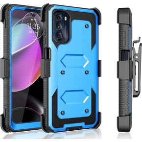Tekcoo for Motorola Moto G 5G 2022 | Moto G (2022) | XT2213 Case Holster Clip, [Tshell] Shock Absorbing [Built-in Screen] [Kickstand Locking Belt] Secure Swivel Full Body Carrying Covers - Black