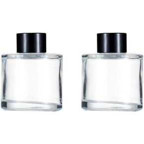 2Pcs 50ml Clear Glass Diffuser Bottles with Black Cap Empty Fragrance Diffuser Jars Essential Oils Containers Aromatherapy Diffuser Bottle for DIY Replacement Reed Diffuser Sticks Sets