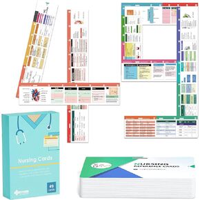 49 Horizontal Nursing Badge Reference Cards, Nursing School Essentials Set, Bonus Cheat Sheets - Lab Values, EKG, Vitals, Etc for Nurse, LPN, Or Students