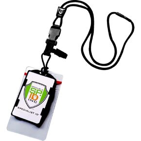 Heavy Duty (No Swing) Nylon Lanyard with Breakaway & Two Dual ID Badge Holders (Holds 4 ID Cards - Each Badgeholder Holds 2 Badges) Great for Military & Police by Specialist ID and EK USA (Black)