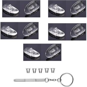 Nose Pads for Glasses Screw-in Soft Silicone D-Shaped Glass Nose Pieces 15mm 5Pairs for Glasses, Sunglasses, Eye Wear, Screws and 3-in-1 Screwdriver