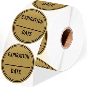 Kraft Expiration Date Stickers 1.5 Inch Expiration Date Labels Round Circle Small Date Stickers with Writeable Blank Space Food Rotation Stickers for Food Container Organized Food Storages 500 Pcs