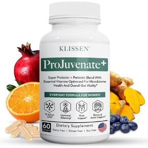 ProJuvenate+ Rejuvenate Gut Health, Women's Probiotic and Prebiotic with Digestive Enzymes, 70 Billion CFU, Detox Cleanse, Relief for Bloating, Weight Management and Microbiome Vitality (60 Count)
