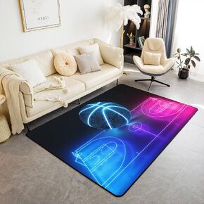 Kids Basketball Area Rug 3'x5',Ball Sports Basketball Hoop Decor Non Shedding Rug for Kids Teen Adults,Neon Light Geometry Decorative Carpet for Playroom Bedroom Dining Room in Kuwait