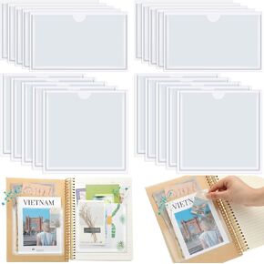 20 Pcs Adhesive Pockets for Planners Index Card Pockets Planner Accessories Folder Self Sticky Pockets Clear Ideal Holder Top Open Add Storage Space to Notebooks Journal Office School Vinyl, 2 Styles