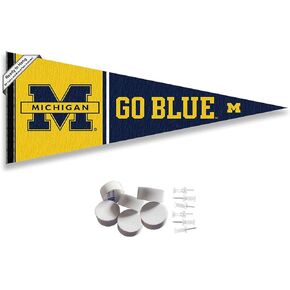 Michigan Team University Wolverines Go Blue Pennant Flag and Wall Tack Mount Pads