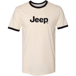 Jeep Distressed Logo Off-White Ringer T-Shirt