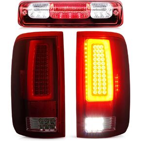 مجموعة مصابيح LED الخلفية + ضوء الفرامل الثالث لسيارة Ford F-150 F150 2004-2008 [نموذج هالوجين المصنع] Fleetside Styleside، مصابيح خلفية جانبية للسائق + الراكب وإضاءة إيقاف عالية، 3 قطع، عدسات حمراء in Kuwait