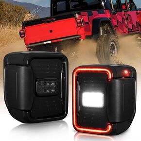 MOBI OUTDOOR LED Tail Lights Fit For Jeep Gladiator JT 2019 2020 2021 2022，Smoked Taillights Brake Light Turn Signal Light Reverse Back Up Assembly (Black Housing Smoke Lens), 1 Pair