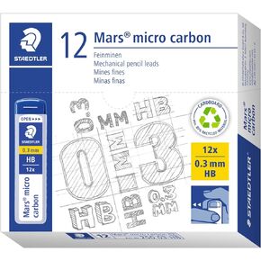 STAEDTLER Mars Micro Carbon Mechanical Pencil Refills, Tube of 12 0.5mm, Pack of 12 Tubes, 2B Soft Fine Point Graphite Leads, 250 05-2B