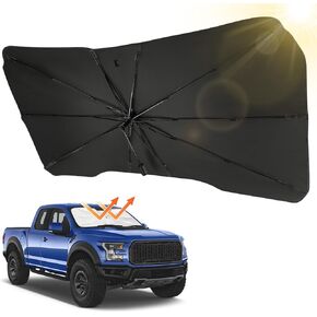 JOYTUTUS Windshield Sun Shade Umbrella Fit for F150, for Full-Size Pickup Truck, Upgraded 360° Rotation Bendable Shaft Handle Foldable, Car Front Window Sun Shade, UV Block
