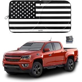 Car Front Windshield Sun Shade, American Flag Steering Wheel Sun Visor for Car, UV Rays and Privacy Protection, Foldable, Keep Car Cool, Fit for Most Cars，SUVs (Red, 63"x35")