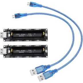 2 Set of 18650 Lithium Li-ion Battery Expansion Shield 5V-3V Micro USB Module 600mA 3V/1A 5V/3A with Charging Cable Compatible with Raspberry Pi 3 Compatible with ESP32 ESP8266