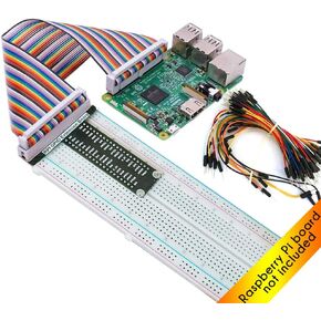 for Raspberry Pi GPIO Breakout, T-Type GPIO Expansion Board+830 Points Solderless Breadboard+65pcs Jumper Cables+40pin Rainbow Ribbon Cable