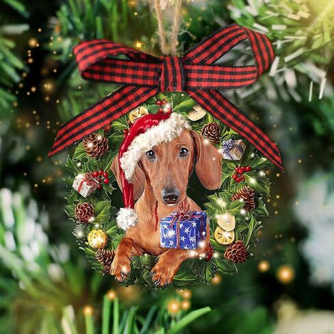 Talataca Dachshund Sleeping Angel Wing Memorial Tan Wheaten Dachshund 2D Flat Car Rear View Mirror Accessories Christmas Tree Ornament Decoration Hanging Charm Interior Rearview Pendant Decor Gift in Kuwait