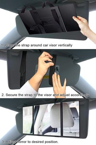 Zento Deals قناع السيارة لمستحضرات التجميل مرآة الزينة بمشبك على مرآة حاجب الشمس التلقائي - مرآة مكياج للسفر ثلاثية الطي مناسبة عالميًا لشاحنة السيارة وسيارات الدفع الرباعي RV Van Jeep Sun Car Visors Mirror (مرآة 1) in Kuwait