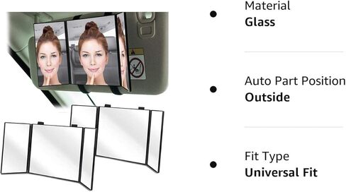 Zento Deals قناع السيارة لمستحضرات التجميل مرآة الزينة بمشبك على مرآة حاجب الشمس التلقائي - مرآة مكياج للسفر ثلاثية الطي مناسبة عالميًا لشاحنة السيارة وسيارات الدفع الرباعي RV Van Jeep Sun Car Visors Mirror (مرآة 1) in Kuwait