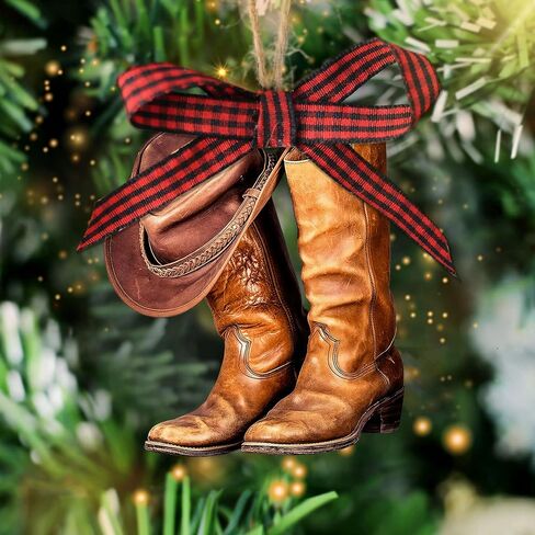 Talataca Cowboy Cowgirl Hat Boots Men Women Western Horse 2D Flat Car Rear View Mirror Accessories Christmas Tree Ornament Decoration Hanging Charm Interior Rearview Pendant Decor Gift in Saudi Arabia