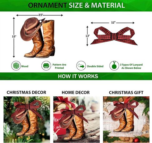 Talataca Cowboy Cowgirl Hat Boots Men Women Western Horse 2D Flat Car Rear View Mirror Accessories Christmas Tree Ornament Decoration Hanging Charm Interior Rearview Pendant Decor Gift in Saudi Arabia