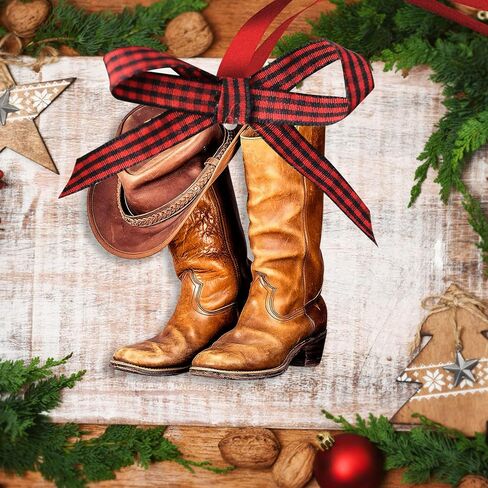 Talataca Cowboy Cowgirl Hat Boots Men Women Western Horse 2D Flat Car Rear View Mirror Accessories Christmas Tree Ornament Decoration Hanging Charm Interior Rearview Pendant Decor Gift in Saudi Arabia