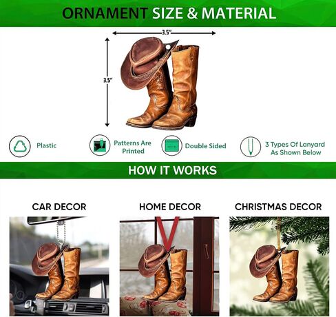 Talataca Cowboy Cowgirl Hat Boots Men Women Western Horse 2D Flat Car Rear View Mirror Accessories Christmas Tree Ornament Decoration Hanging Charm Interior Rearview Pendant Decor Gift in Saudi Arabia