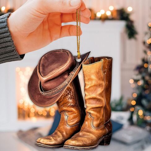 Talataca Cowboy Cowgirl Hat Boots Men Women Western Horse 2D Flat Car Rear View Mirror Accessories Christmas Tree Ornament Decoration Hanging Charm Interior Rearview Pendant Decor Gift in Saudi Arabia