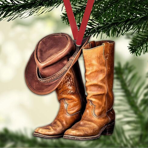 Talataca Cowboy Cowgirl Hat Boots Men Women Western Horse 2D Flat Car Rear View Mirror Accessories Christmas Tree Ornament Decoration Hanging Charm Interior Rearview Pendant Decor Gift in Saudi Arabia