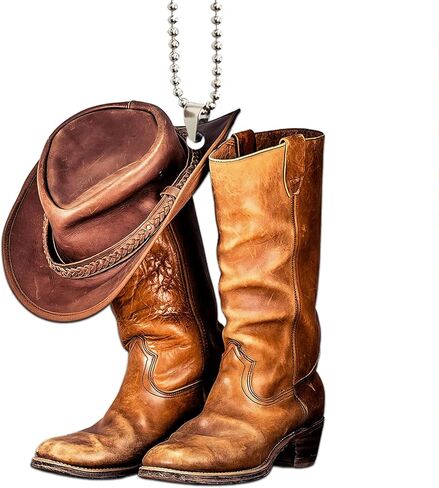 Talataca Cowboy Cowgirl Hat Boots Men Women Western Horse 2D Flat Car Rear View Mirror Accessories Christmas Tree Ornament Decoration Hanging Charm Interior Rearview Pendant Decor Gift in Saudi Arabia