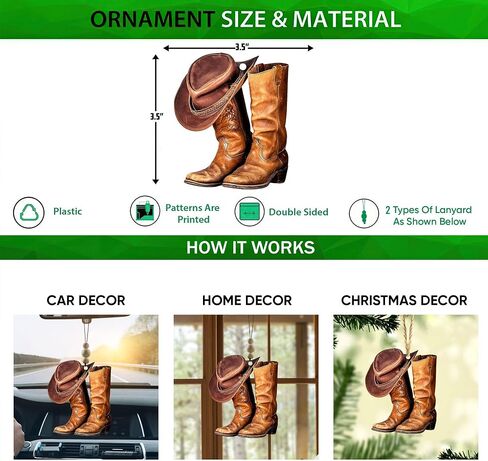 Talataca Cowboy Cowgirl Hat Boots Men Women Western Horse 2D Flat Car Rear View Mirror Accessories Christmas Tree Ornament Decoration Hanging Charm Interior Rearview Pendant Decor Gift in Saudi Arabia