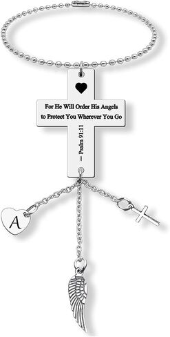 Bible Verse Hanging Ornaments Christian Initial A Rear View Mirror Hanging Accessories Scripture Religious Faith Gift in Saudi Arabia